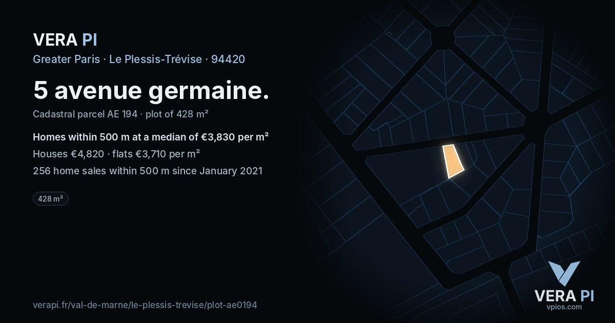 5 avenue germaine, Le Plessis-Trévise at night – the plot lit, the parcels around coloured by the prices near them