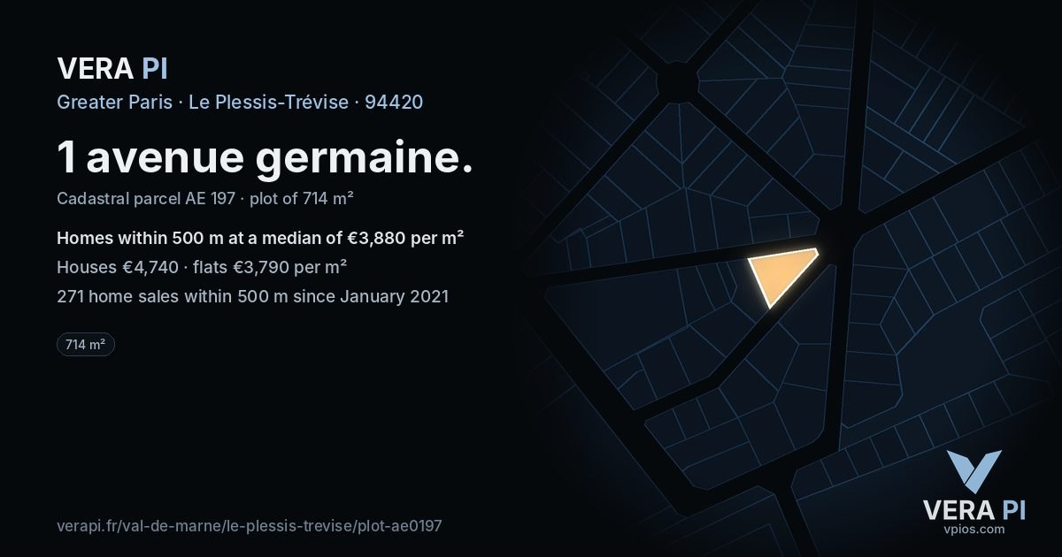 1 avenue germaine, Le Plessis-Trévise at night – the plot lit, the parcels around coloured by the prices near them