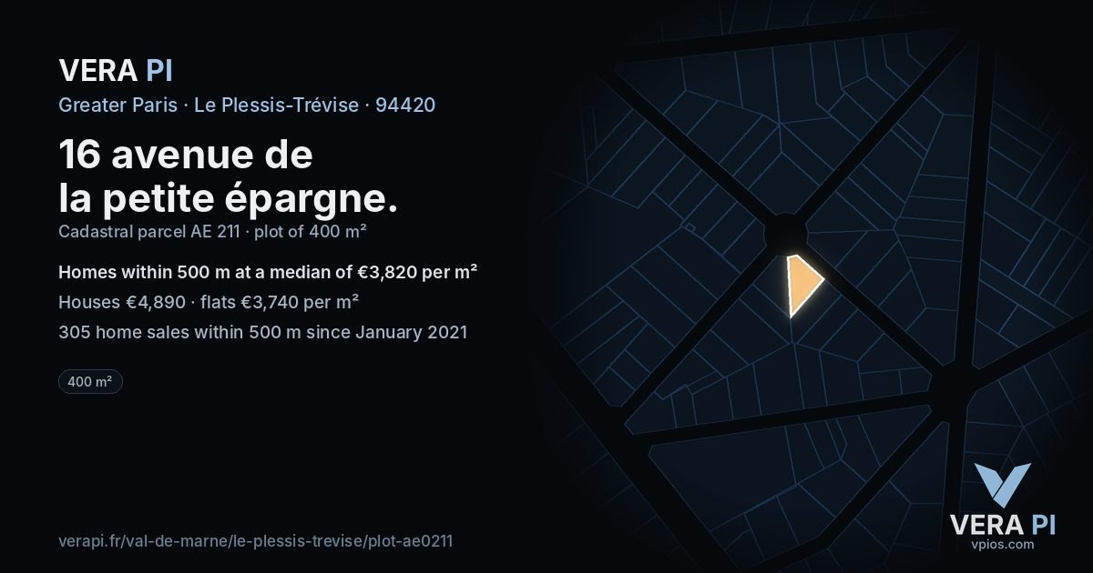 16 avenue de la petite épargne, Le Plessis-Trévise at night – the plot lit, the parcels around coloured by the prices near them