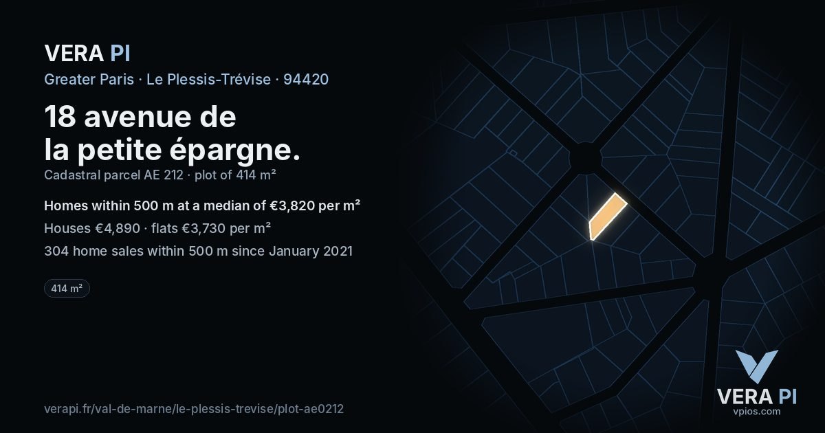 18 avenue de la petite épargne, Le Plessis-Trévise at night – the plot lit, the parcels around coloured by the prices near them