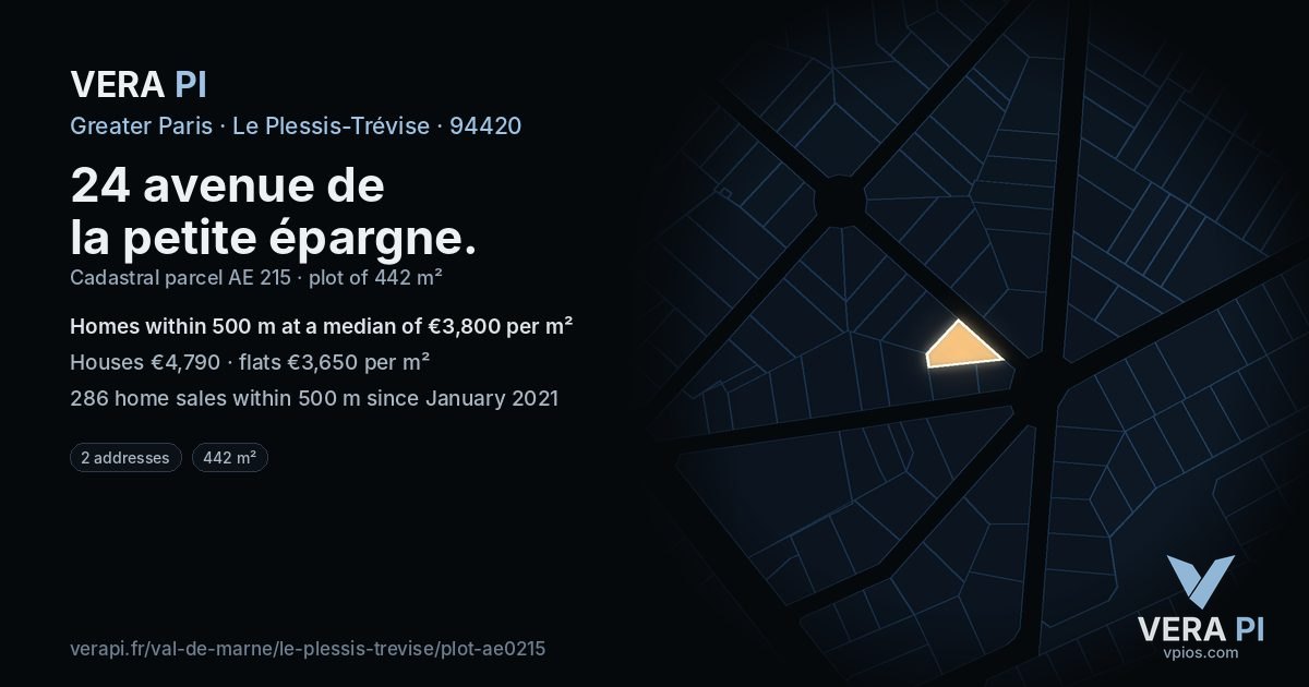 24 avenue de la petite épargne, Le Plessis-Trévise at night – the plot lit, the parcels around coloured by the prices near them
