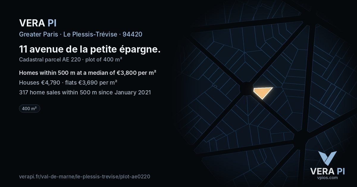 11 avenue de la petite épargne, Le Plessis-Trévise at night – the plot lit, the parcels around coloured by the prices near them
