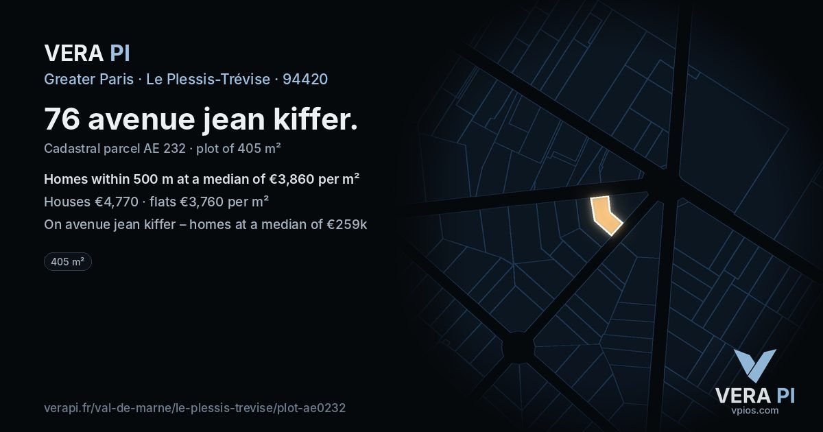 76 avenue jean kiffer, Le Plessis-Trévise at night – the plot lit, the parcels around coloured by the prices near them