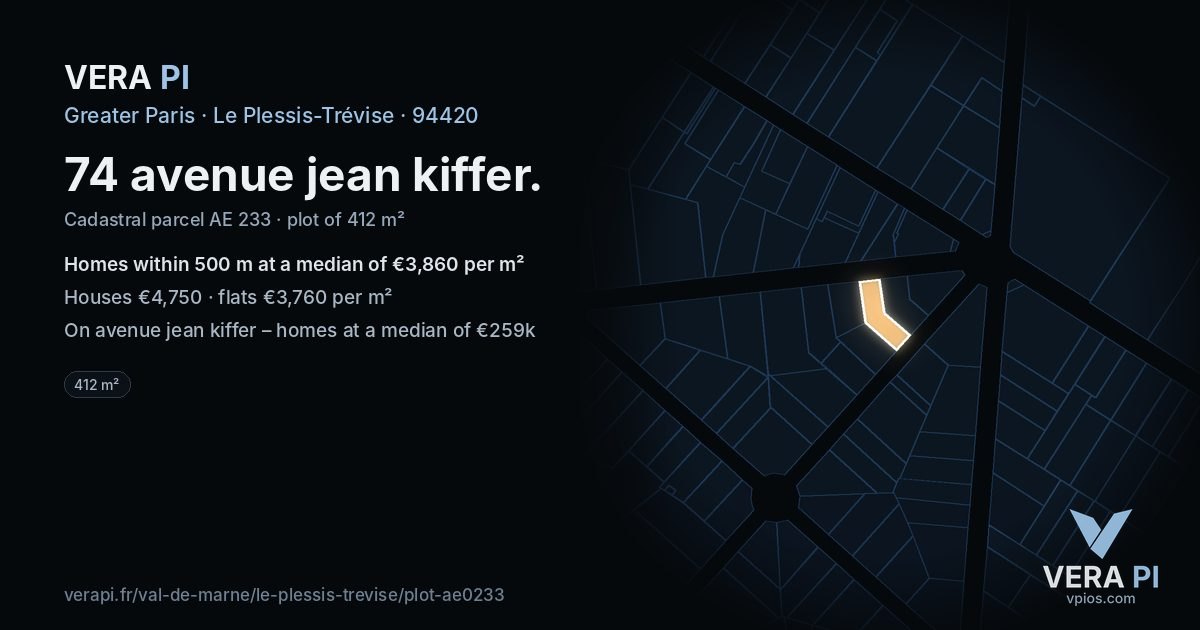 74 avenue jean kiffer, Le Plessis-Trévise at night – the plot lit, the parcels around coloured by the prices near them