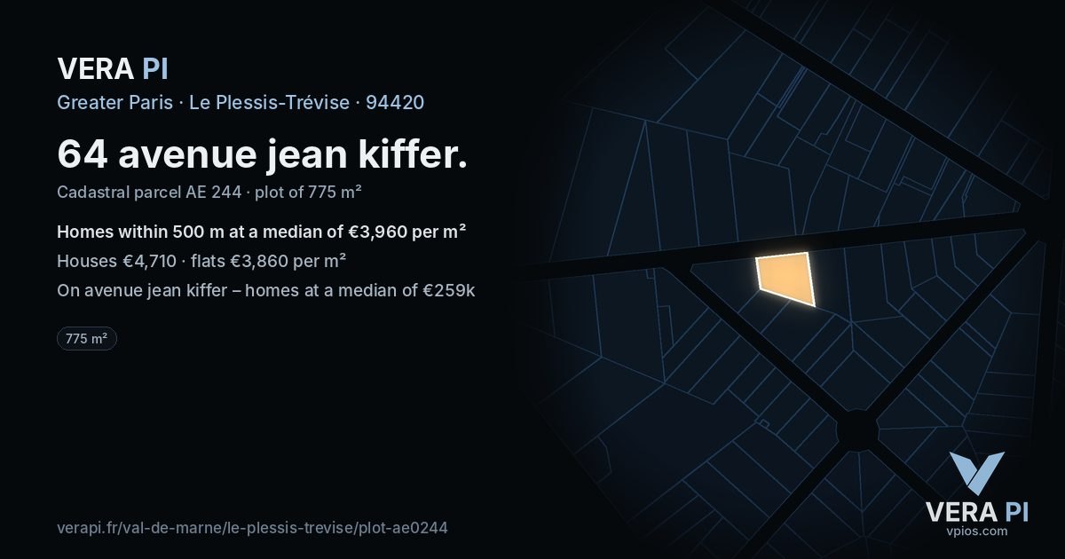 64 avenue jean kiffer, Le Plessis-Trévise at night – the plot lit, the parcels around coloured by the prices near them