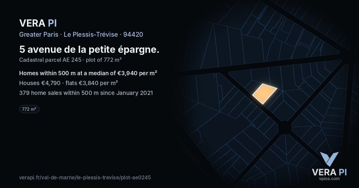 5 avenue de la petite épargne, Le Plessis-Trévise at night – the plot lit, the parcels around coloured by the prices near them