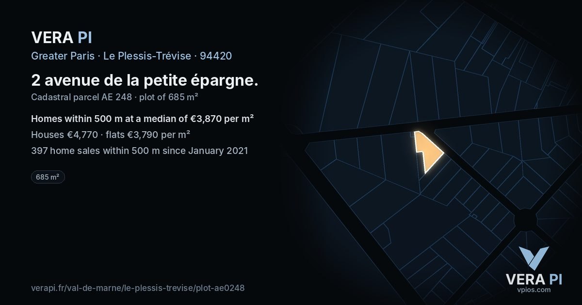 2 avenue de la petite épargne, Le Plessis-Trévise at night – the plot lit, the parcels around coloured by the prices near them
