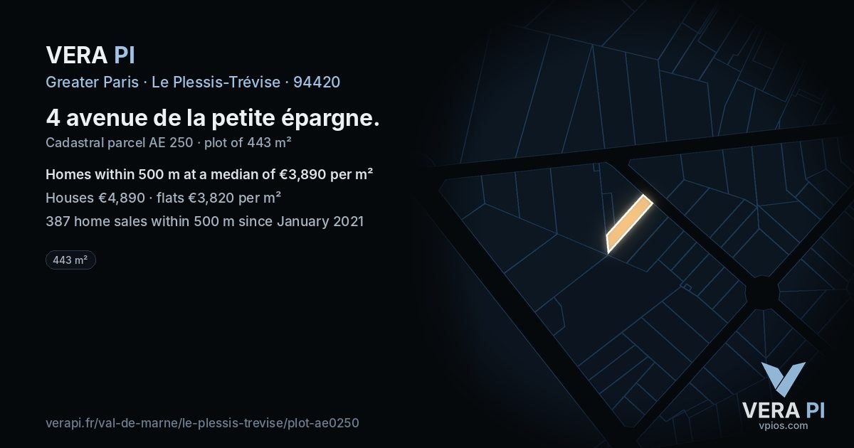 4 avenue de la petite épargne, Le Plessis-Trévise at night – the plot lit, the parcels around coloured by the prices near them