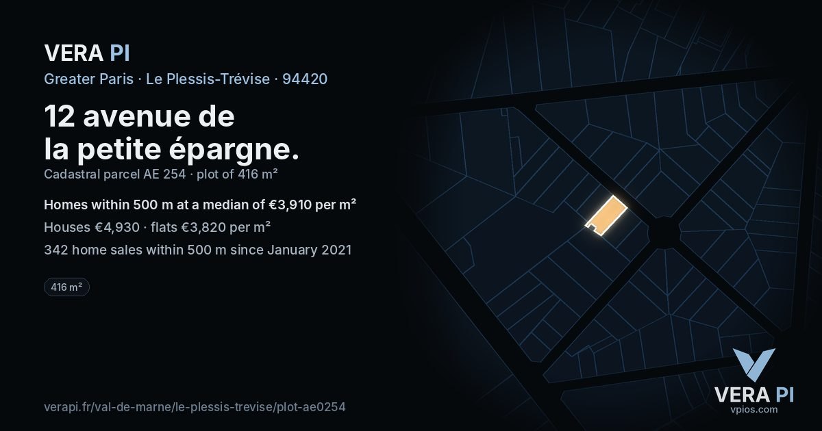 12 avenue de la petite épargne, Le Plessis-Trévise at night – the plot lit, the parcels around coloured by the prices near them