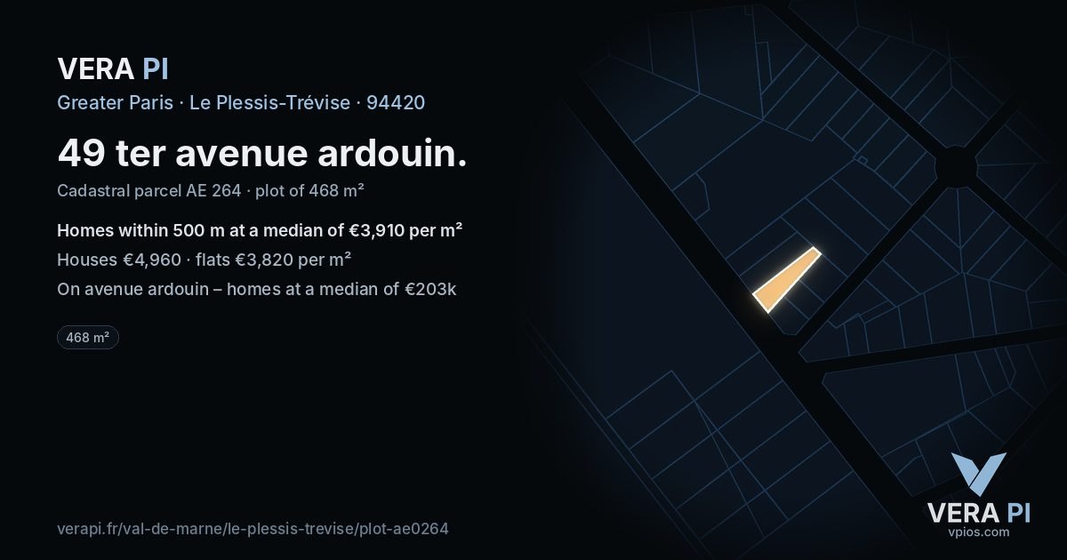49 ter avenue ardouin, Le Plessis-Trévise at night – the plot lit, the parcels around coloured by the prices near them