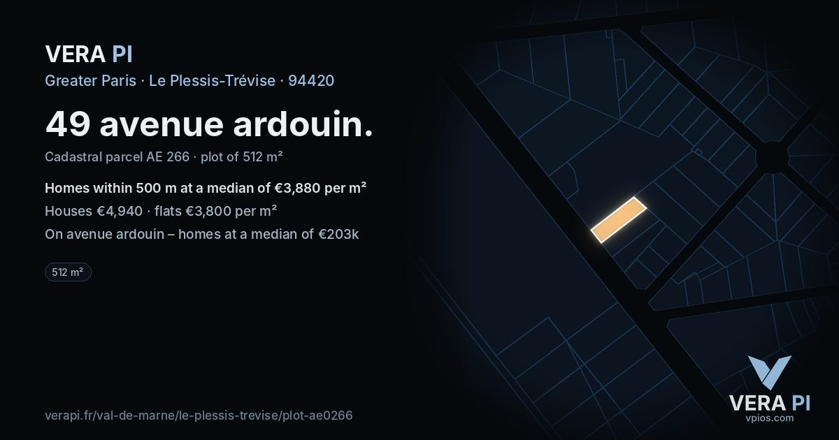 49 avenue ardouin, Le Plessis-Trévise at night – the plot lit, the parcels around coloured by the prices near them