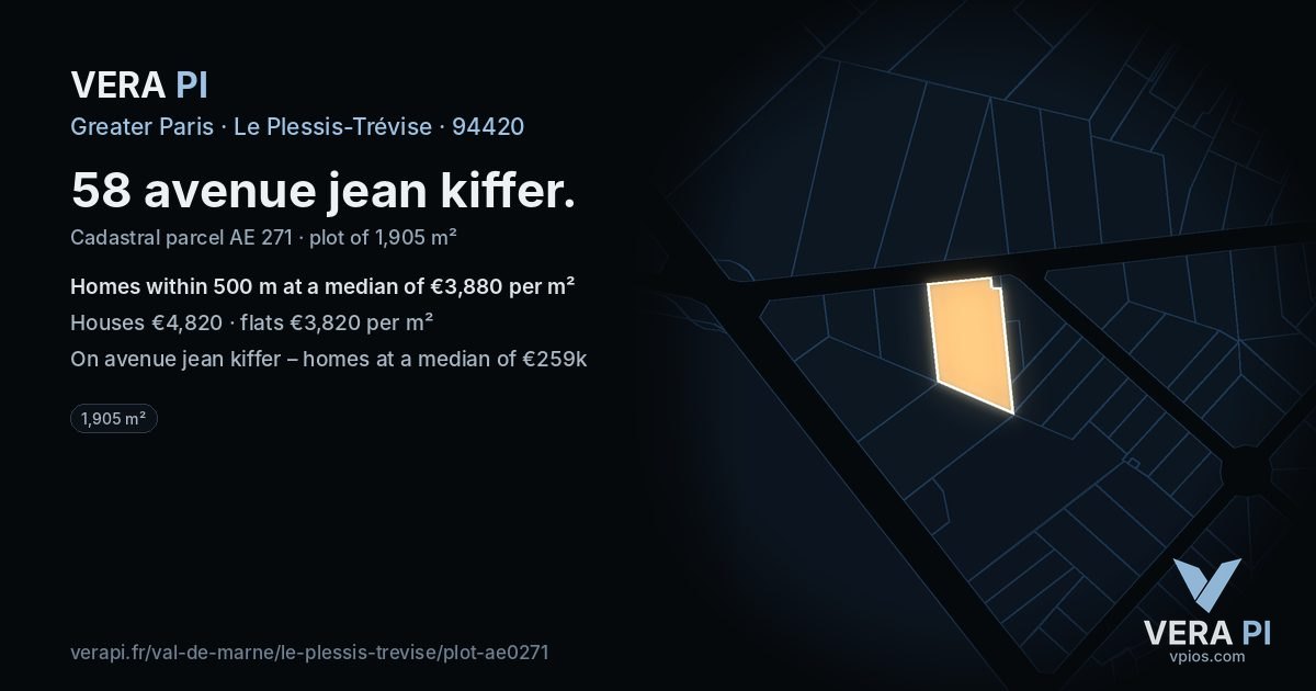 58 avenue jean kiffer, Le Plessis-Trévise at night – the plot lit, the parcels around coloured by the prices near them