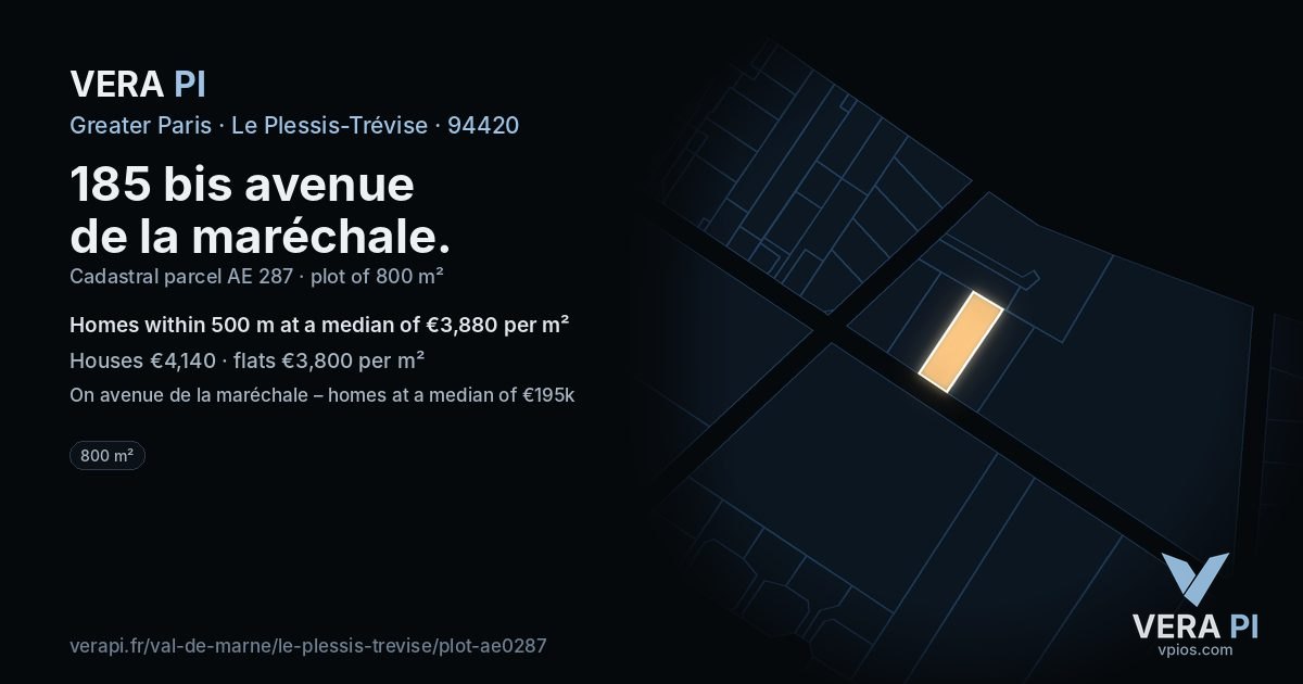 185 bis avenue de la maréchale, Le Plessis-Trévise at night – the plot lit, the parcels around coloured by the prices near them