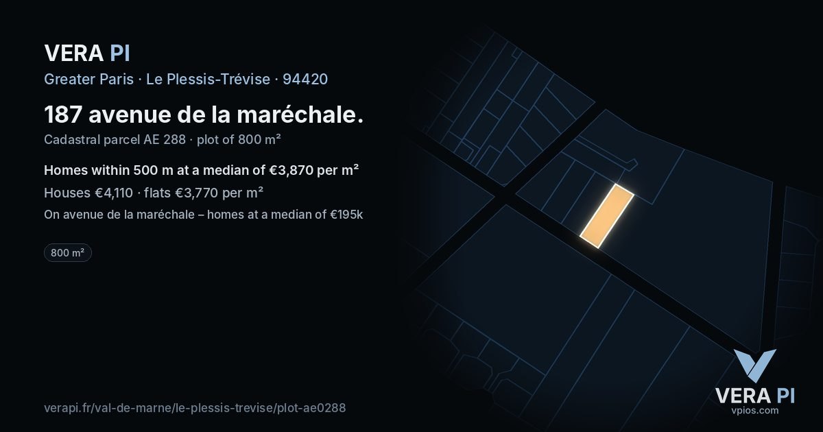 187 avenue de la maréchale, Le Plessis-Trévise at night – the plot lit, the parcels around coloured by the prices near them