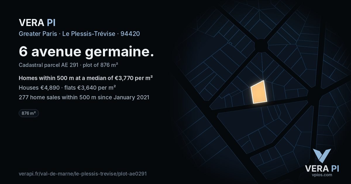 6 avenue germaine, Le Plessis-Trévise at night – the plot lit, the parcels around coloured by the prices near them