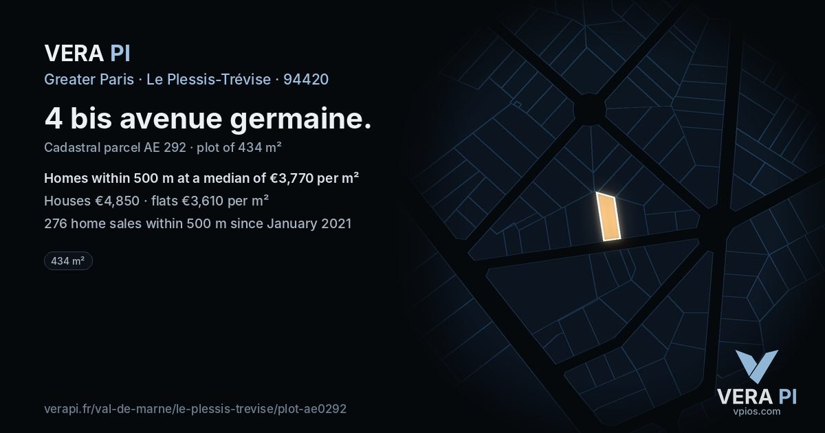 4 bis avenue germaine, Le Plessis-Trévise at night – the plot lit, the parcels around coloured by the prices near them