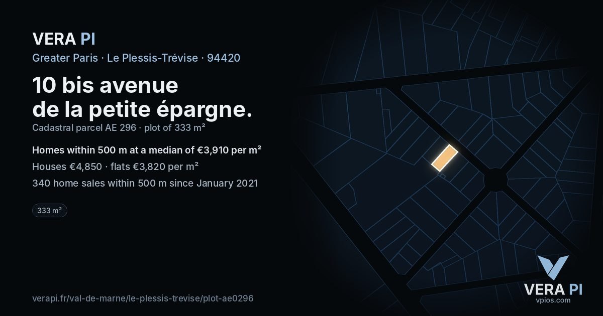 10 bis avenue de la petite épargne, Le Plessis-Trévise at night – the plot lit, the parcels around coloured by the prices near them