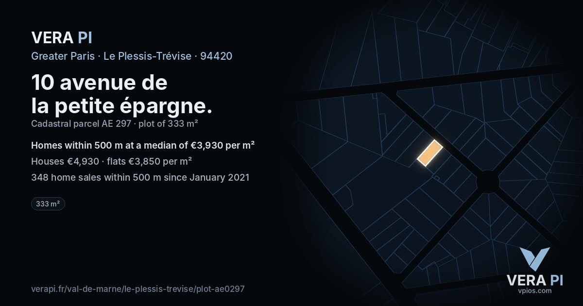10 avenue de la petite épargne, Le Plessis-Trévise at night – the plot lit, the parcels around coloured by the prices near them