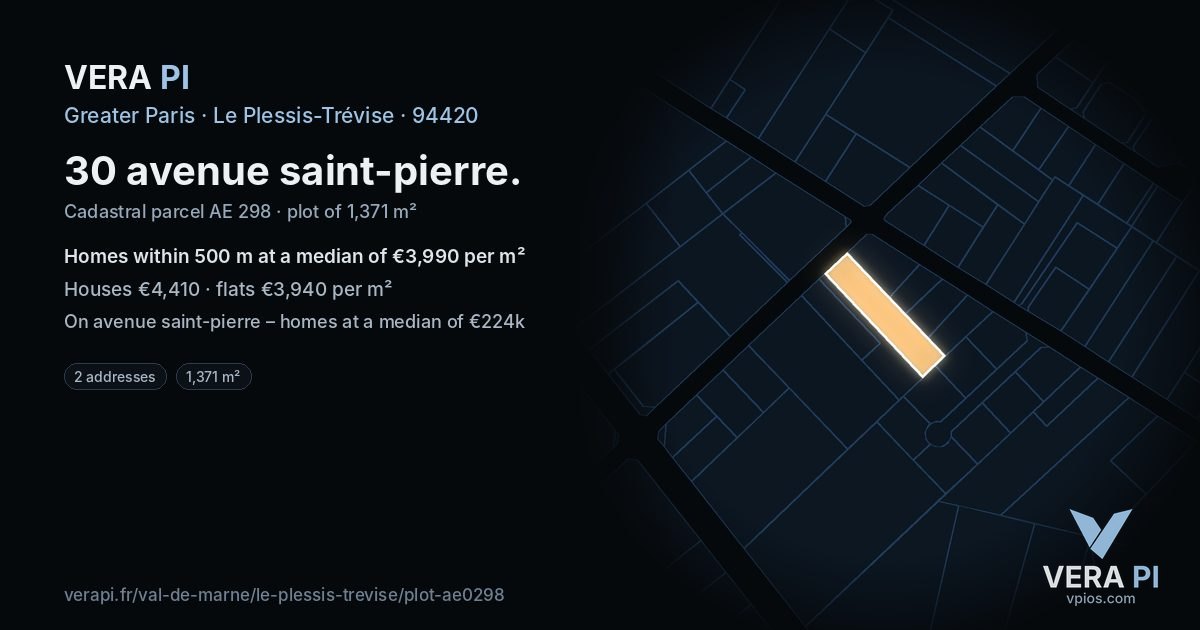 30 avenue saint-pierre, Le Plessis-Trévise at night – the plot lit, the parcels around coloured by the prices near them