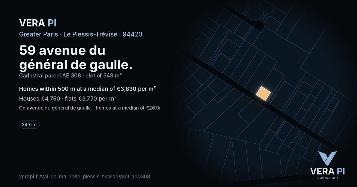 59 avenue du général de gaulle, Le Plessis-Trévise at night – the plot lit, the parcels around coloured by the prices near them