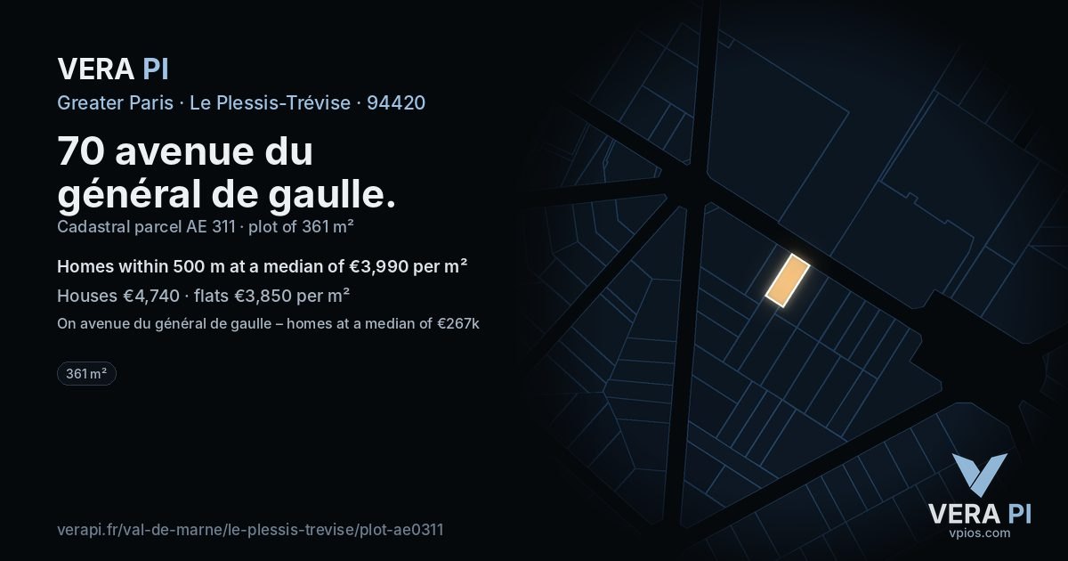 70 avenue du général de gaulle, Le Plessis-Trévise at night – the plot lit, the parcels around coloured by the prices near them
