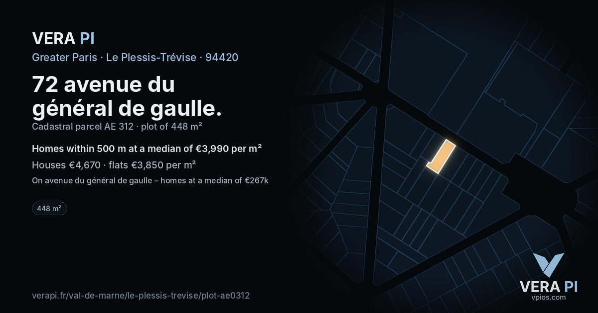 72 avenue du général de gaulle, Le Plessis-Trévise at night – the plot lit, the parcels around coloured by the prices near them