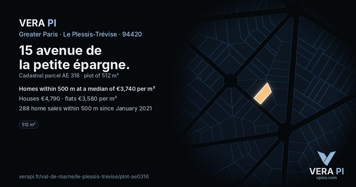 15 avenue de la petite épargne, Le Plessis-Trévise at night – the plot lit, the parcels around coloured by the prices near them