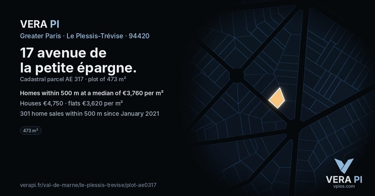 17 avenue de la petite épargne, Le Plessis-Trévise at night – the plot lit, the parcels around coloured by the prices near them
