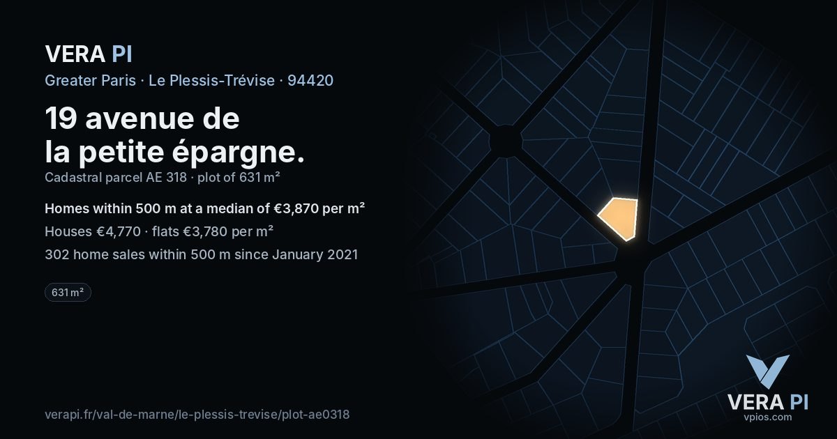 19 avenue de la petite épargne, Le Plessis-Trévise at night – the plot lit, the parcels around coloured by the prices near them