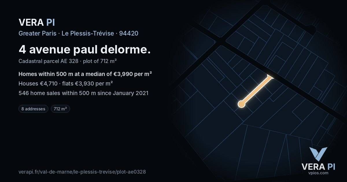 4 avenue paul delorme, Le Plessis-Trévise at night – the plot lit, the parcels around coloured by the prices near them