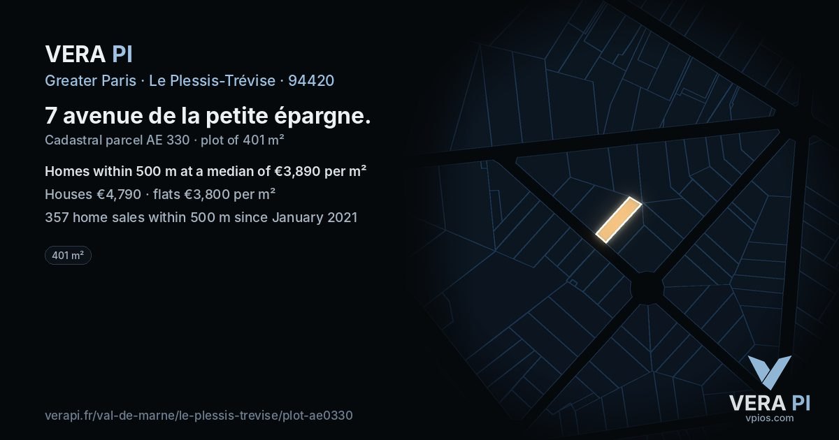 7 avenue de la petite épargne, Le Plessis-Trévise at night – the plot lit, the parcels around coloured by the prices near them