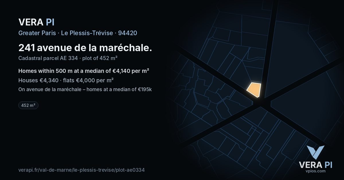 241 avenue de la maréchale, Le Plessis-Trévise at night – the plot lit, the parcels around coloured by the prices near them