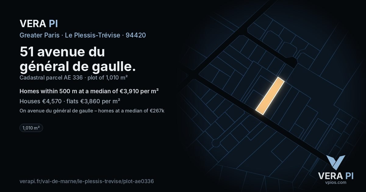 51 avenue du général de gaulle, Le Plessis-Trévise at night – the plot lit, the parcels around coloured by the prices near them