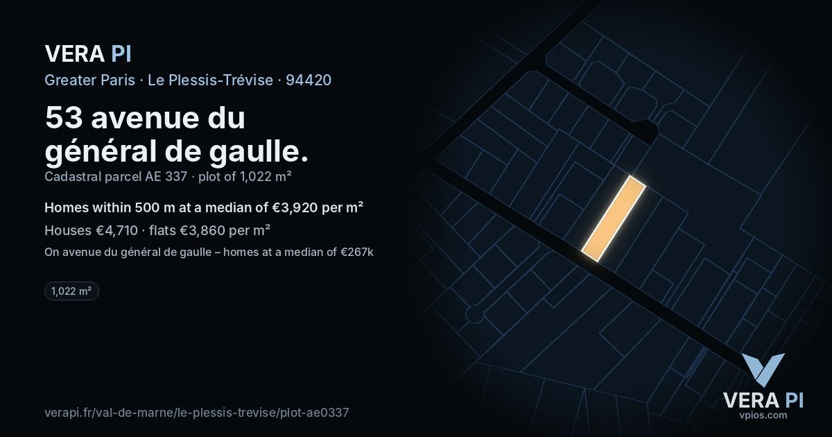53 avenue du général de gaulle, Le Plessis-Trévise at night – the plot lit, the parcels around coloured by the prices near them