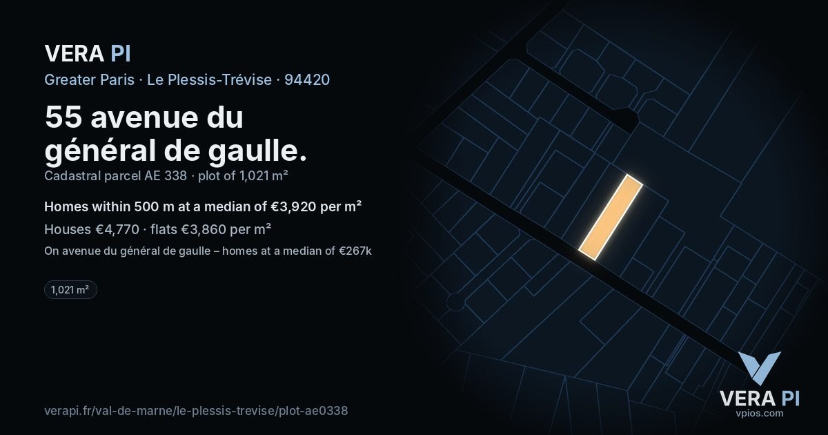 55 avenue du général de gaulle, Le Plessis-Trévise at night – the plot lit, the parcels around coloured by the prices near them