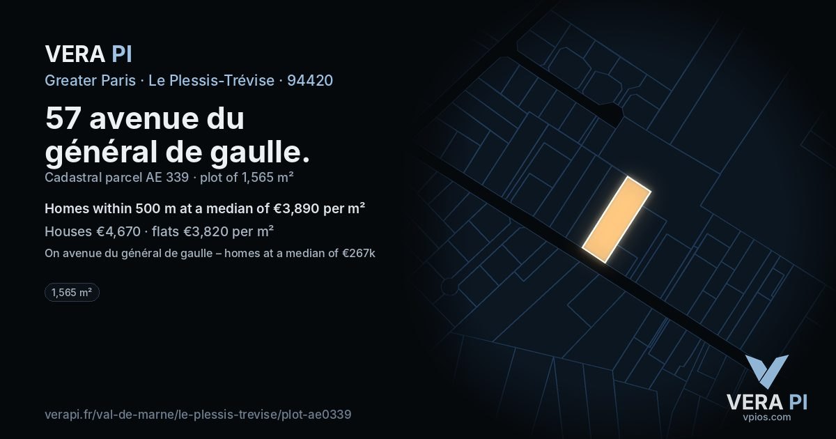 57 avenue du général de gaulle, Le Plessis-Trévise at night – the plot lit, the parcels around coloured by the prices near them
