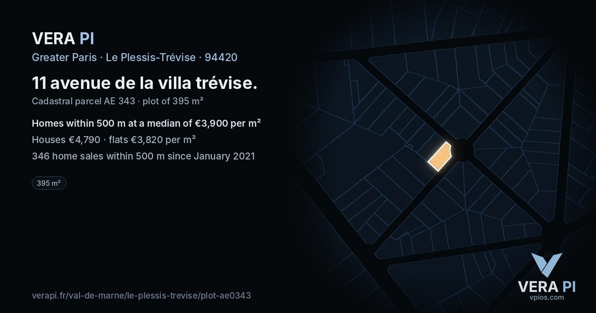 11 avenue de la villa trévise, Le Plessis-Trévise at night – the plot lit, the parcels around coloured by the prices near them