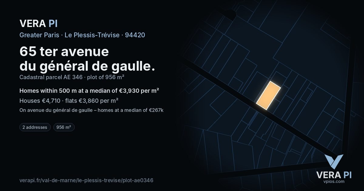 65 ter avenue du général de gaulle, Le Plessis-Trévise at night – the plot lit, the parcels around coloured by the prices near them