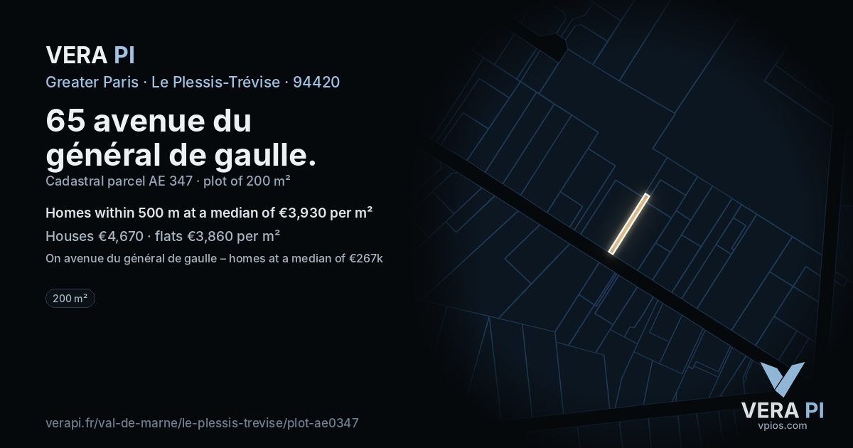 65 avenue du général de gaulle, Le Plessis-Trévise at night – the plot lit, the parcels around coloured by the prices near them