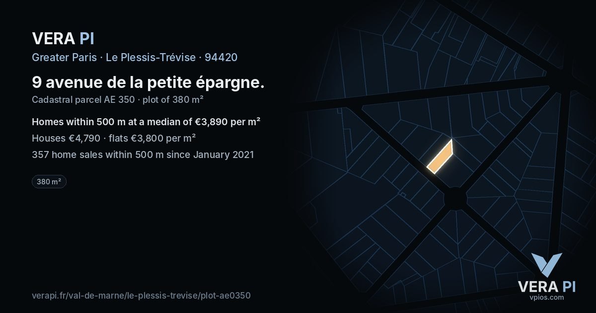 9 avenue de la petite épargne, Le Plessis-Trévise at night – the plot lit, the parcels around coloured by the prices near them