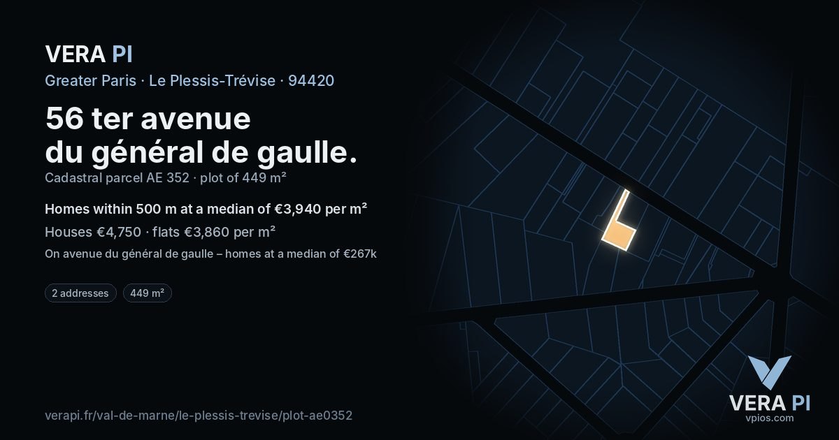 56 ter avenue du général de gaulle, Le Plessis-Trévise at night – the plot lit, the parcels around coloured by the prices near them
