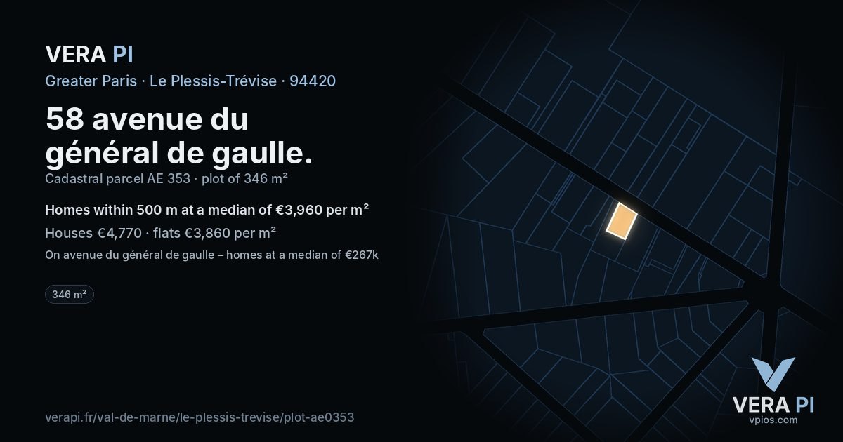 58 avenue du général de gaulle, Le Plessis-Trévise at night – the plot lit, the parcels around coloured by the prices near them