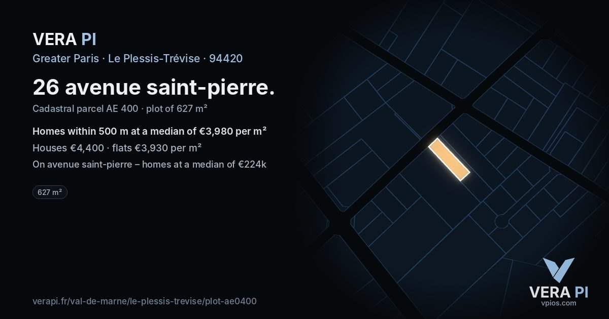 26 avenue saint-pierre, Le Plessis-Trévise at night – the plot lit, the parcels around coloured by the prices near them