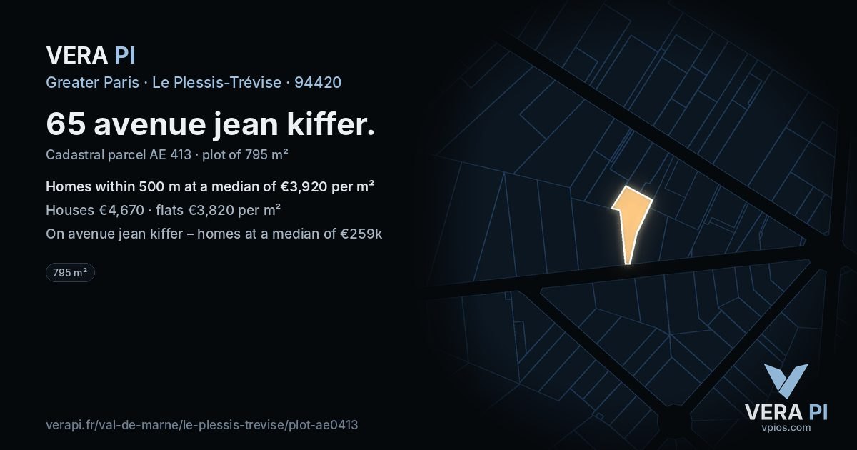 65 avenue jean kiffer, Le Plessis-Trévise at night – the plot lit, the parcels around coloured by the prices near them
