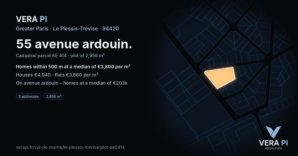 55 avenue ardouin, Le Plessis-Trévise at night – the plot lit, the parcels around coloured by the prices near them