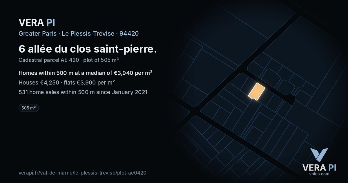 6 allée du clos saint-pierre, Le Plessis-Trévise at night – the plot lit, the parcels around coloured by the prices near them