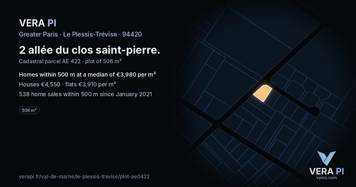 2 allée du clos saint-pierre, Le Plessis-Trévise at night – the plot lit, the parcels around coloured by the prices near them