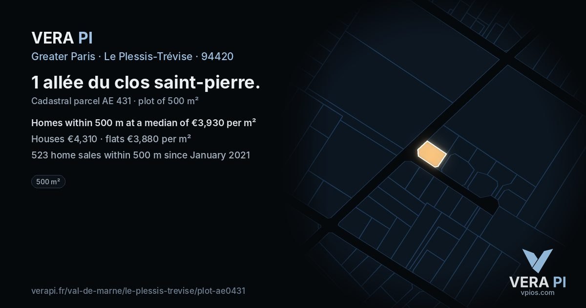 1 allée du clos saint-pierre, Le Plessis-Trévise at night – the plot lit, the parcels around coloured by the prices near them