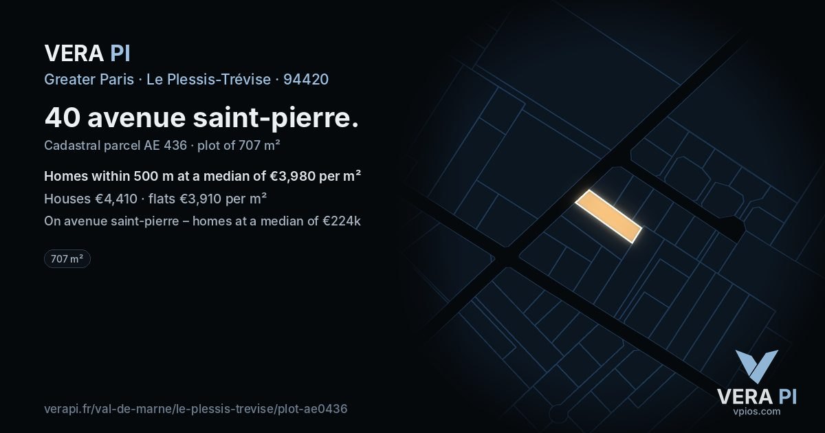 40 avenue saint-pierre, Le Plessis-Trévise at night – the plot lit, the parcels around coloured by the prices near them