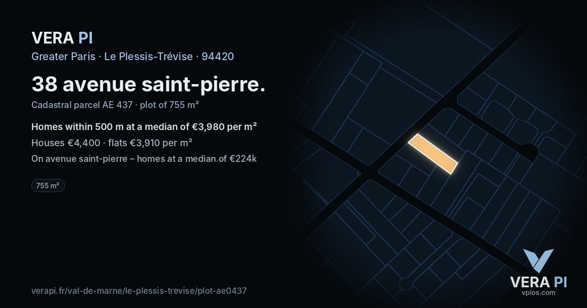 38 avenue saint-pierre, Le Plessis-Trévise at night – the plot lit, the parcels around coloured by the prices near them